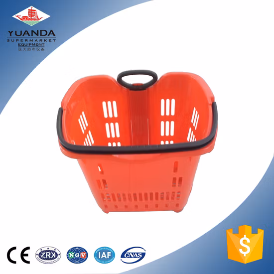 Wholesale Apple Style Supermarket Shopping Hand Rolling Plastic Basket Trolley with Two Wheels
