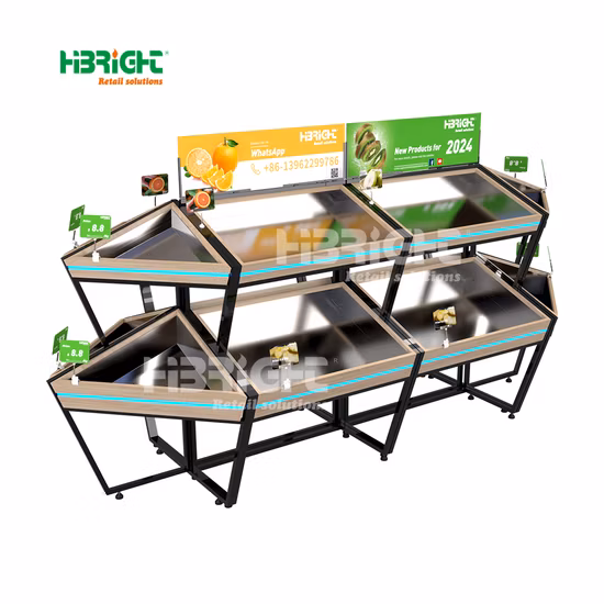Supermarket Store Display Metal Wooden Fruit and Vegetable Stand Rack
