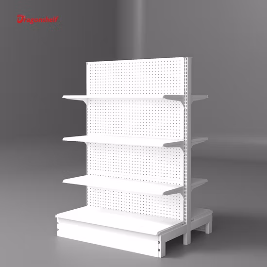 Dragonshelf Customized White Color Multi Layer Supermarket Shelf Gondola Beauty Supply Store Display Racks